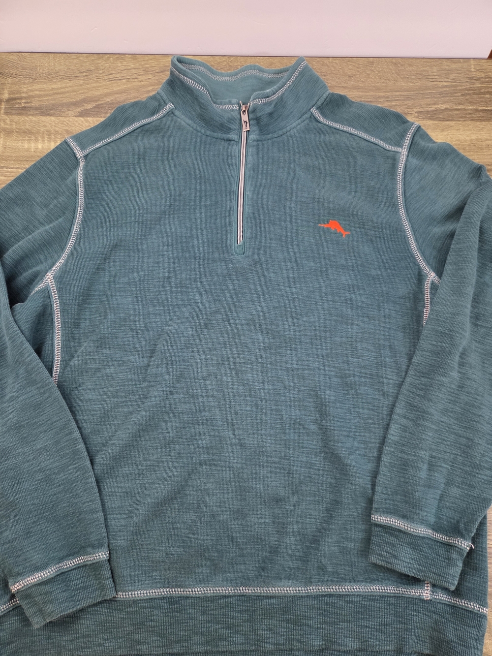 Tommy Bahama 1/4 Zip Pullover Sweater Men's XL Green Pima Cotton Blend Preppy